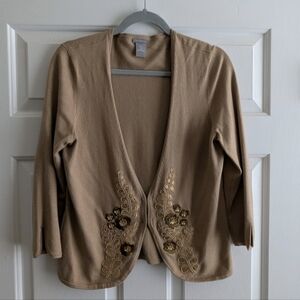 Ann Taylor Silk Blend Embroidered Cardigan, Tan, Medium